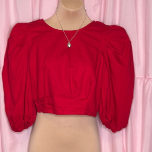 Elegant Red Puff Sleeve Crop Top – C’est Toi Medium - Picture 1 of 6